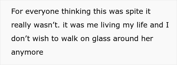 Text on a white background reads a personal statement about not walking on glass around a sister anymore, relating to family conflict and therapy. Text on a white background reads a personal statement about not walking on glass around a sister anymore, relating to family conflict and therapy.