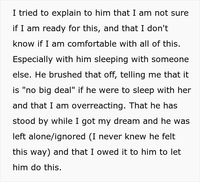 Text excerpt showing a wife’s reaction to her husband’s baby-making plan with a friend, highlighting infertility conflict.