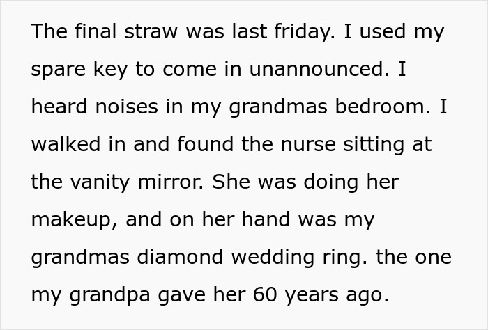 "Red Flag City": Grandma's Nurse Gets Fired After Woman Spots Grandpa's Ring On Her Hand