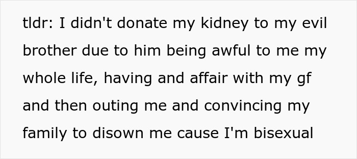 Alt text: Man refuses to donate kidney to brother after family&rsquo;s betrayal and mistreatment throughout his life.