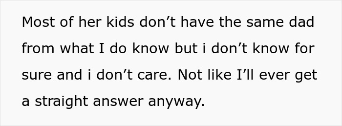 Alt text: Text excerpt revealing a birth mom&rsquo;s indifference about paternity amid concerns over DNA and adoptee cash conflict.