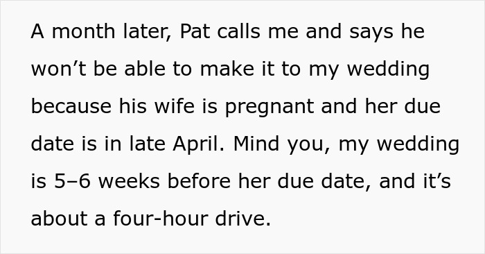Text describing groom&rsquo;s brother causing drama at wedding and planning a baby shower on the same day.