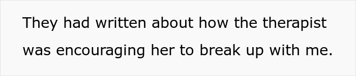 Text excerpt discussing how the therapist encouraged a wife to break up, related to therapy and marriage issues.