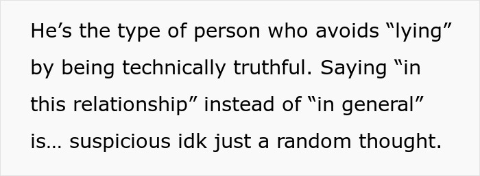 Text discussing a suspicious type of person in a relationship, hinting at concerns about chlamydia boyfriend cheating.