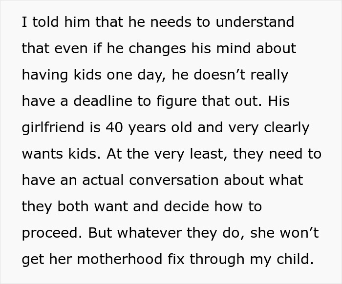 Text about dad's girlfriend with baby fever and daughter’s reaction to pregnancy talks and motherhood concerns.