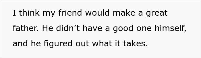 Text of a person sharing thoughts on platonic co-parenting, reflecting on a friend as a great potential father.