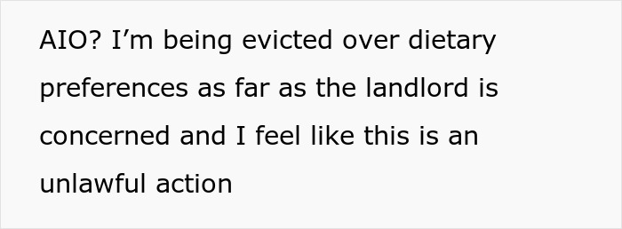Text on plain white background discussing eviction over dietary preferences related to cheese-wheel-girlfriend relationship concerns.