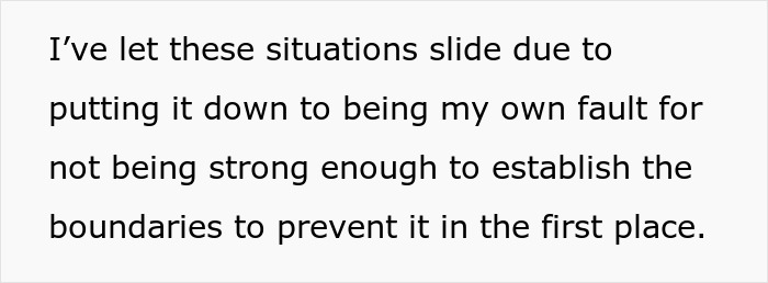 Text on a light background discussing personal struggle with setting boundaries related to pregnant woman uncomfortable MIL actions.