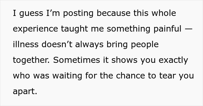 Text about a MIL praised as a saint by family, revealing a vicious ultimatum to her terminal son during illness.