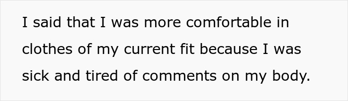 Text image showing a woman explaining her frumpy clothes are her only shield from harassment at work.