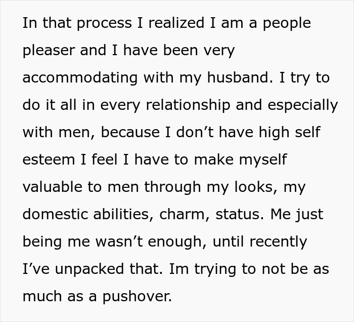 Alt text: Personal reflection on being accommodating and submissive in a relationship, seeking self-worth beyond pleasing others.