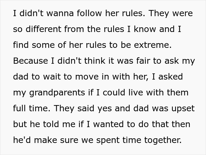 Teen boy explains refusing to follow woman’s family rules and choosing to live with grandparents instead.