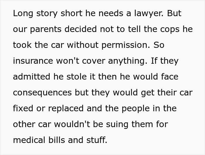 Text describing parents' favoritism causing favored child to face legal troubles while neglected child refuses to assist.