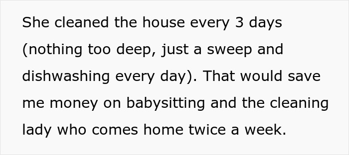 Text about a woman refusing to babysit and clean, highlighting child-free lifestyle and house chores conflict.