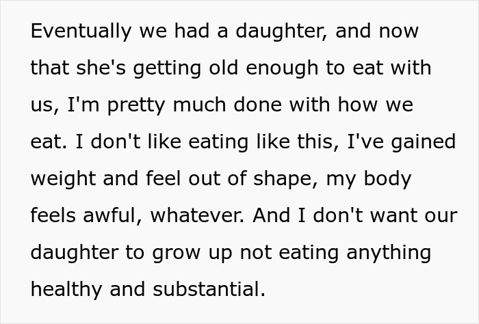 Wife Refuses To Eat "Garbage" Anymore, Husband Claims He's Being Starved By Her Healthy Meals