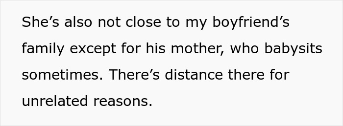 Text excerpt discussing the boyfriend's mistress not being close to his family except his mother, highlighting family distance.