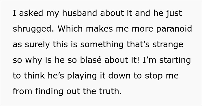 Text excerpt about a suspicious husband causing paranoia, relating to long hairs and shower concerns.