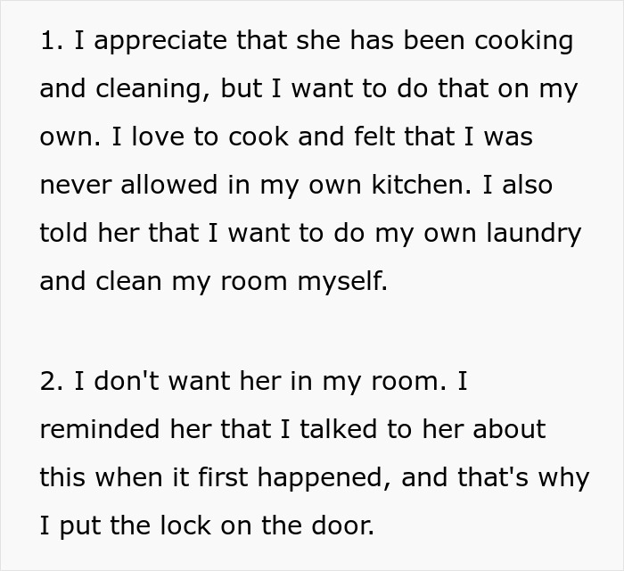 Woman stunned as roommate&rsquo;s parents use spare key to enter and act like babysitters, discussing cleaning and privacy boundaries.