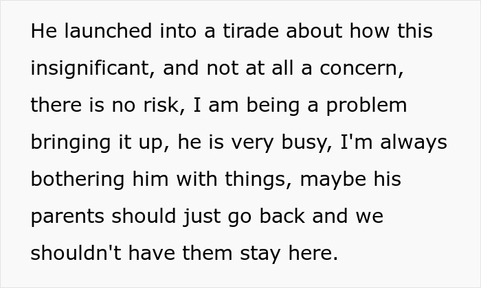 Text excerpt about a daughter-in-law wanting medication kept away from kids and her husband lecturing her for always getting her way.