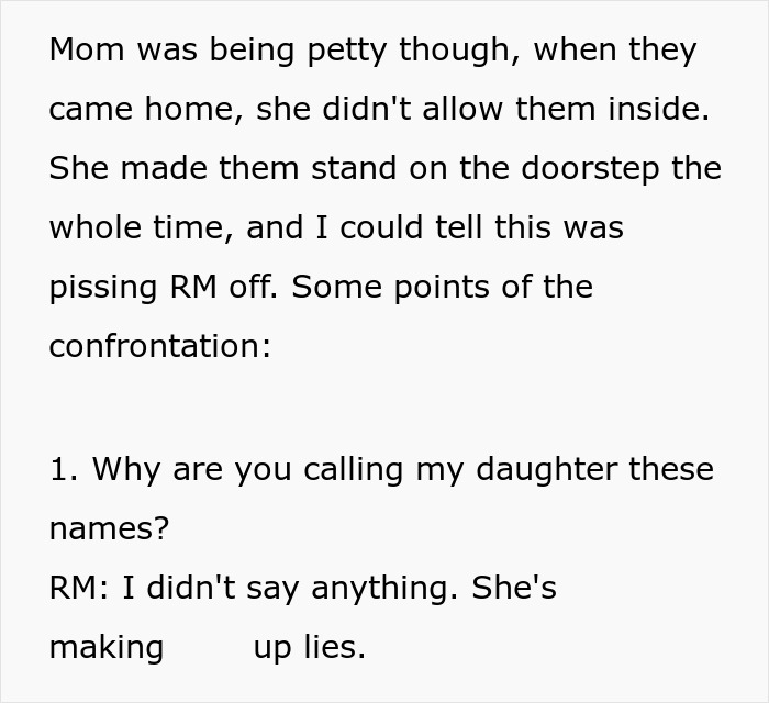 Text excerpt describing a confrontation where roommate&rsquo;s parents use a spare key and are denied entry by a mom acting like babysitters.