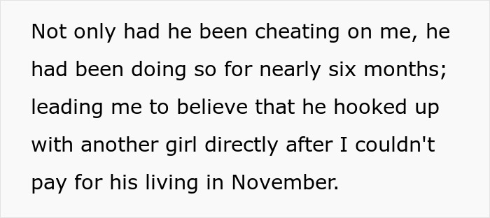 Text excerpt revealing a man cheating on his girlfriend for six months and the impact on their relationship and RuneScape efforts. - 26