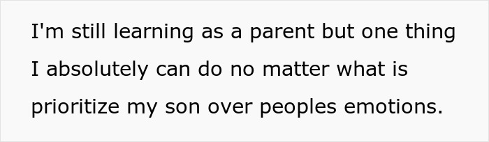 Text graphic with parenting advice about prioritizing son over others' emotions, related to autism awareness and family reactions.