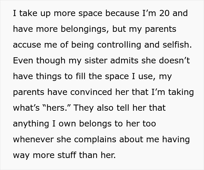 Young adult sister facing family parenting drama over space and belongings in shared living environment conflict.