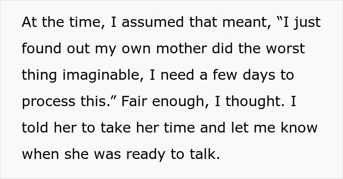 Text excerpt discussing processing the shock of a mother retaliating against postpartum boundaries in a difficult way.