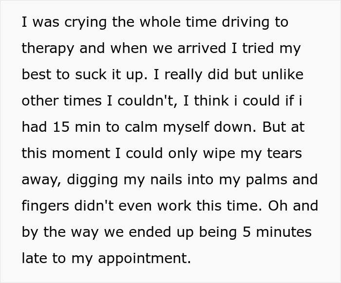 Text describing a teen’s emotional experience at therapy, highlighting regrets and CPS involvement keywords. Text describing a teen’s emotional experience at therapy, highlighting regrets and CPS involvement keywords.