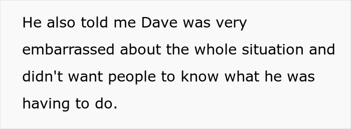 Text about Dave feeling embarrassed and not wanting people to know what he was having to do, describing a suspicious husband.