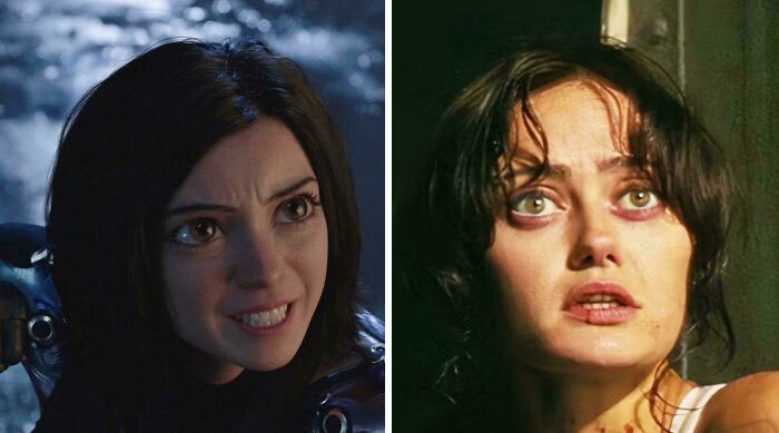 Two female characters from movies and TV showing intense expressions, illustrating absurd and weirdly accurate details.