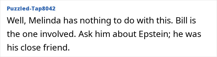 Comment text discussing Melinda French Gates responding to Epstein files involving Bill Gates and a pill allegation. Comment text discussing Melinda French Gates responding to Epstein files involving Bill Gates and a pill allegation.