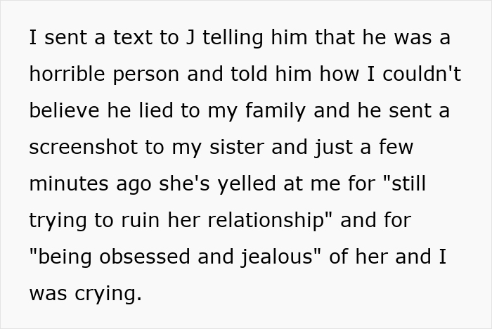 Text message revealing boyfriend confession causes younger sister trouble and family conflict with jealousy and accusations.