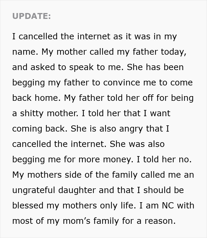 Text message update sharing a teen finally escapes horrible family struggles after step-father conflict and family drama.