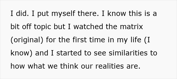 Text excerpt discussing personal reflections and reality perceptions, relevant to man date single mom drama themes.