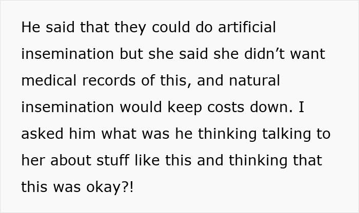 Text excerpt discussing an infertile wife’s reaction to her husband’s baby-making plan involving artificial and natural insemination.