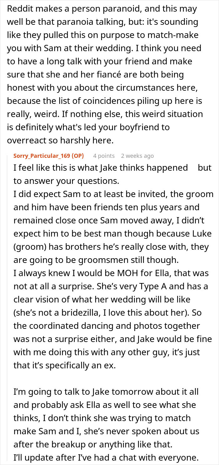 Reddit discussion about a man&rsquo;s reaction to his girlfriend doing maid of honor duties at a wedding.