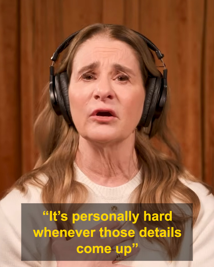 Melinda French Gates wearing headphones, speaking emotionally about Epstein files and Bill Gates pill claims. Melinda French Gates wearing headphones, speaking emotionally about Epstein files and Bill Gates pill claims.