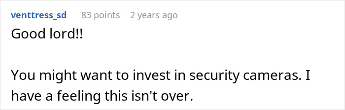 Screenshot of a Reddit comment warning about security cameras after a cheating confession denial dilemma.
