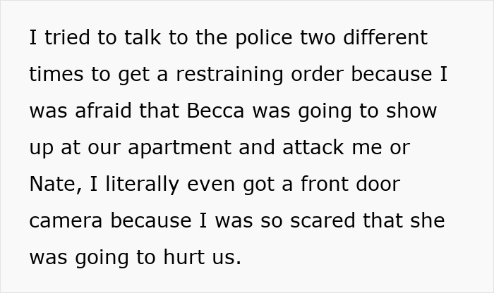 Text message showing a person&rsquo;s fear and attempts to get a restraining order due to a threatening situation.