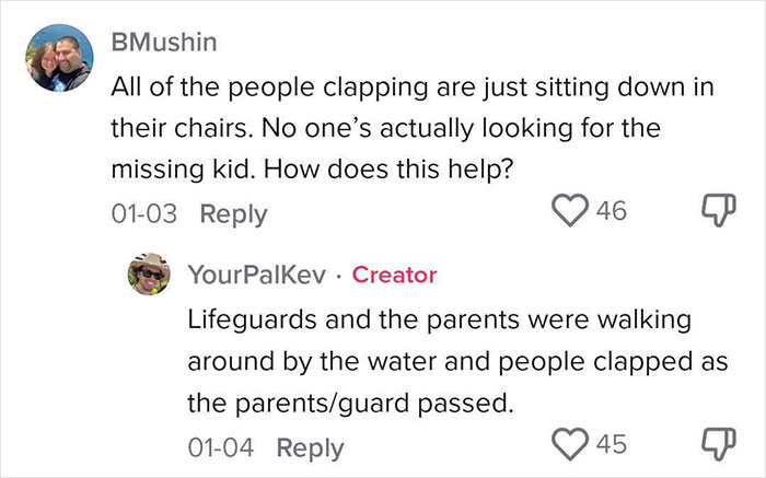 Commenters discuss an effective way to deal with lost children involving lifeguards, parents, and people clapping.