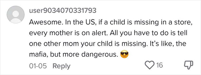 Screenshot of a social media comment discussing an effective way to deal with lost children in stores.