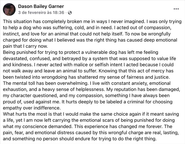 Vet tech showing emotional distress after being charged and fired for rescuing an abandoned dog during a snowstorm