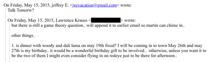 Excerpt from email discussing a meeting involving Dalai Lama, referenced multiple times in the Epstein Files.