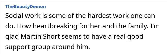 Text comment about Martin Short’s daughter Katherine’s surprising name change and family support during her passing. Text comment about Martin Short’s daughter Katherine’s surprising name change and family support during her passing.
