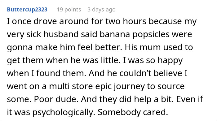 Screenshot of a Reddit comment about a man’s sickness and someone prioritizing coffee over his misery, highlighting relationship struggles. Screenshot of a Reddit comment about a man’s sickness and someone prioritizing coffee over his misery, highlighting relationship struggles.