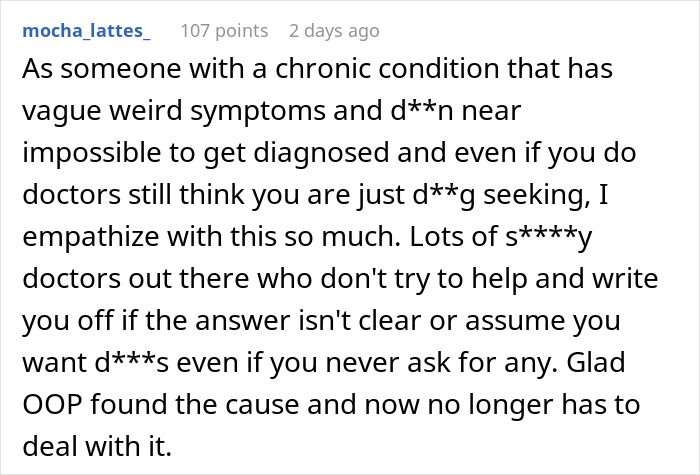 Comment expressing empathy for chronic throat pain and difficulty getting diagnosed, praising the resolution of a medical mystery.