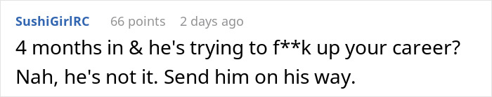 Screenshot of a social media comment reacting to a boyfriend struggling with his actress girlfriend changing in front of other men.