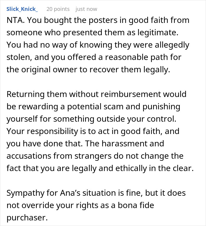Screenshot of a Reddit comment defending a K-Pop fan over rare merch dispute and online harassment.