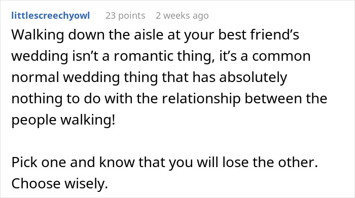Comment about man struggling with girlfriend&rsquo;s maid of honor duties at friend&rsquo;s wedding showing his true reaction online.